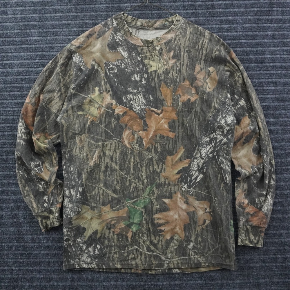 Mossy Oak Camo T-Shirt Mens XL Brown Break-Up Long Sleeve Distressed Vintage